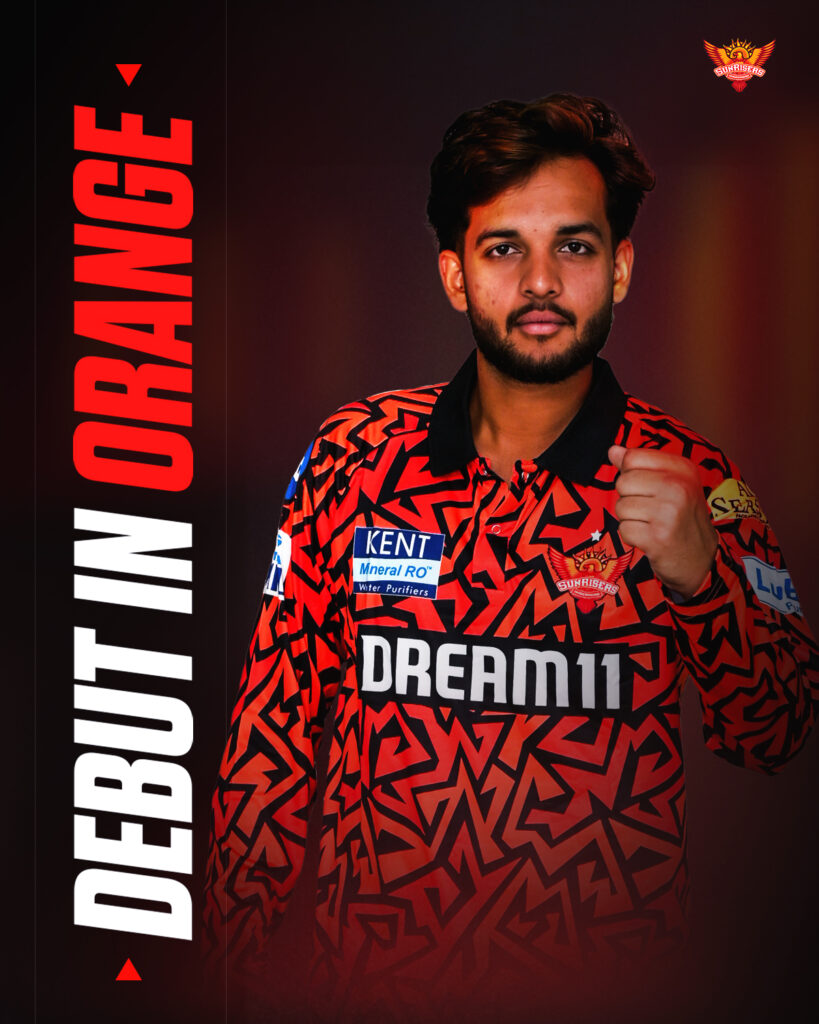 Harsh Dubey celebrates his first IPL wicket for SunRisers Hyderabad