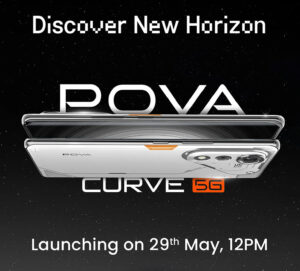 Tecno Pova Curve 5G smartphone with curved display and triangular rear camera module