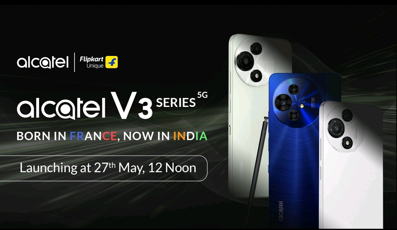“Alcatel V3 Series May 27 launch event poster”