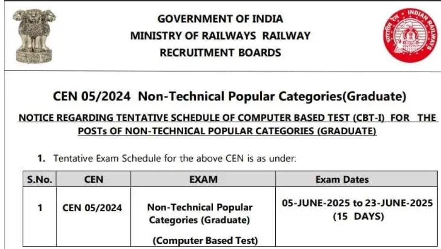 RRB NTPC Admit Card 2025 Download Link for Graduate Level Posts