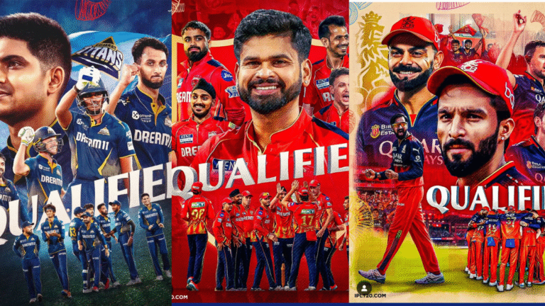 "Visual representation of the IPL 2025 playoff race showing team standings, points, and remaining fixtures"
