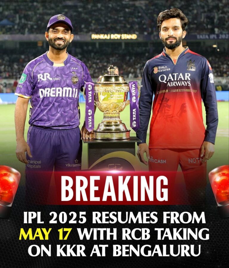 "RCB vs KKR to resume IPL 2025 at Chinnaswamy Stadium on May 17"