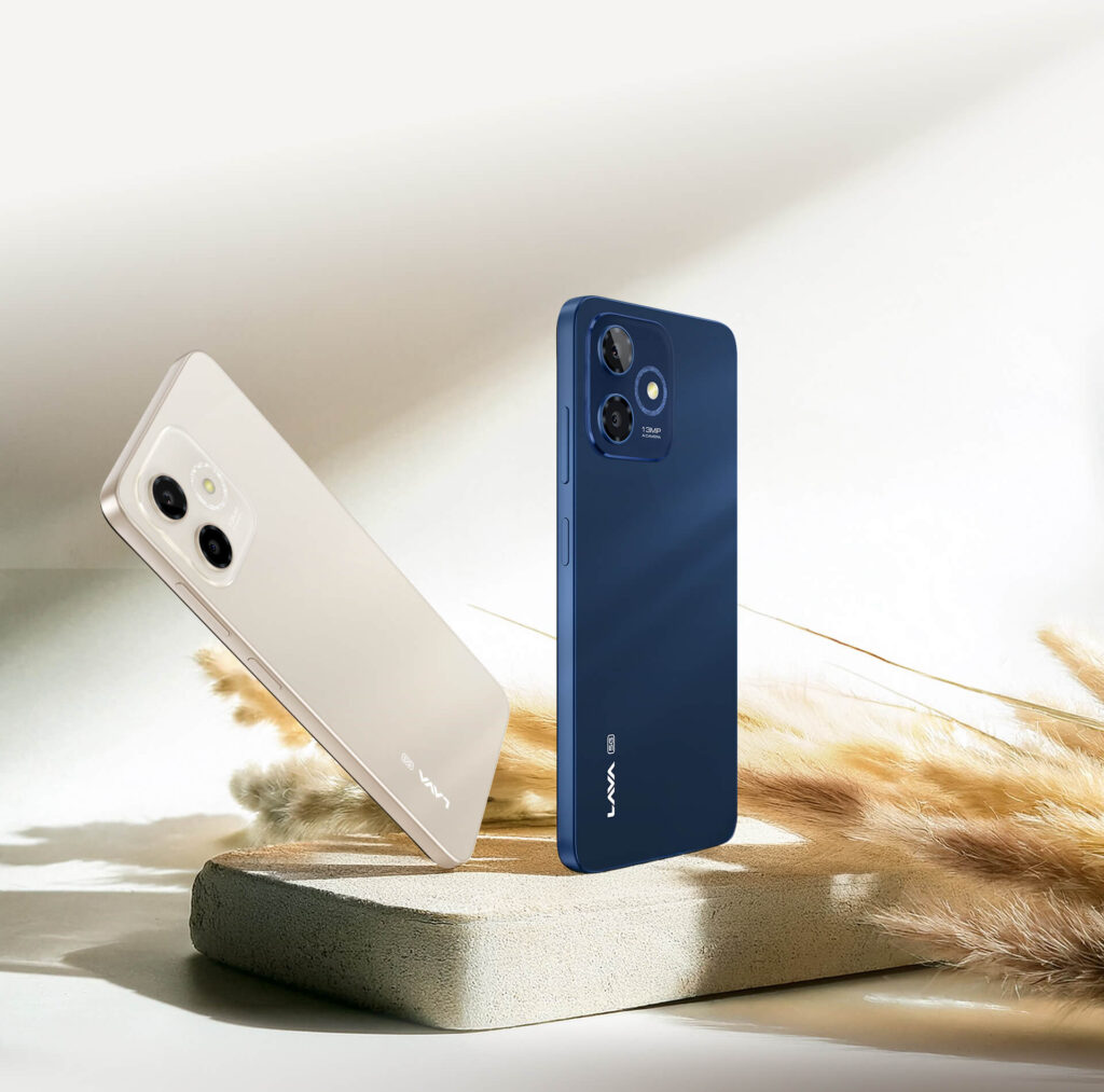 Lava Shark 5G smartphone in Stellar Gold and Blue with 90Hz display and dual cameras