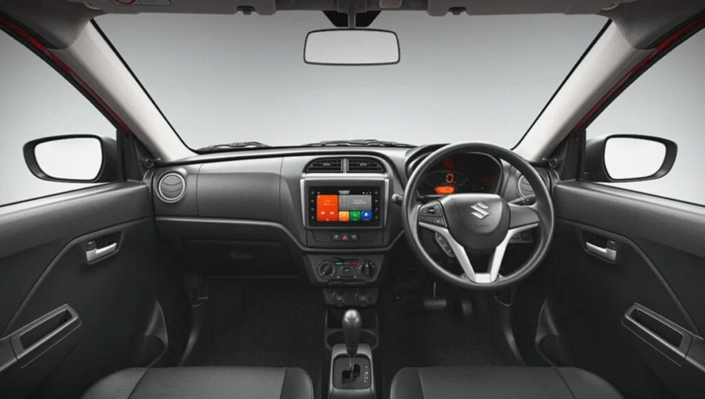 Interior of Maruti Alto K10 CNG with steering and dashboard