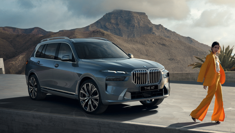 bmw x7 rear profile with crystal tail lights and M Sport design
