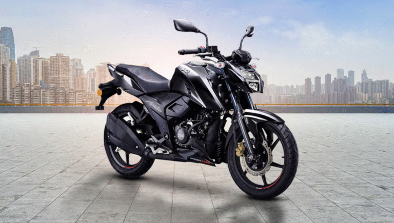 TVS Apache RTR 160 4V in Racing black color variant on display