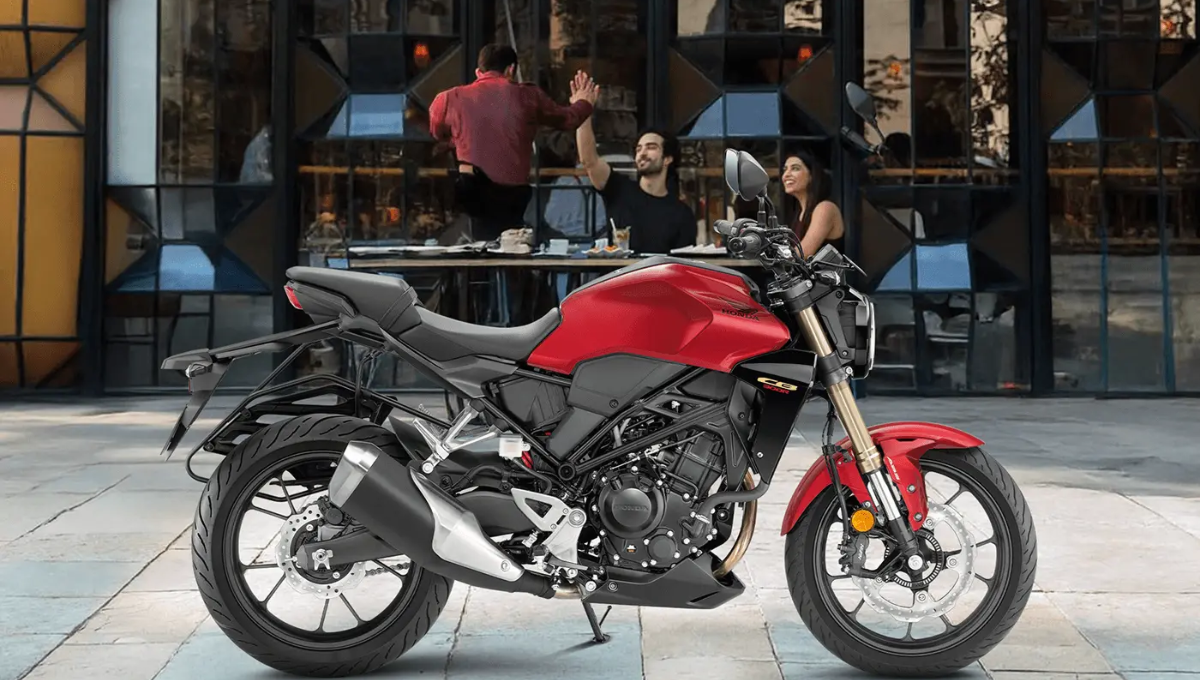 Honda CB300R side profile showing LED headlight and retro design