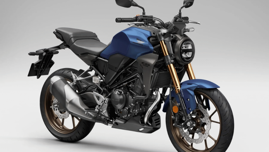 Rear view of Honda CB300R with split seat and LED tail light