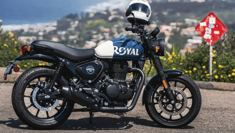 Royal Enfield Hunter 350 engine close-up showcasing 349cc J-series motor