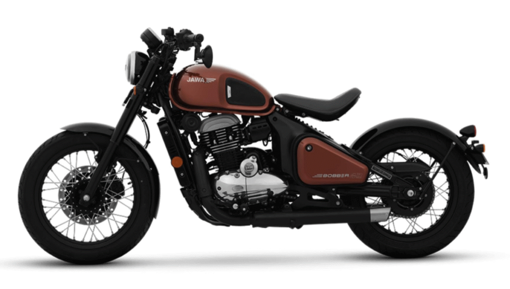 jawa 42 bobber front view in black mirror variant