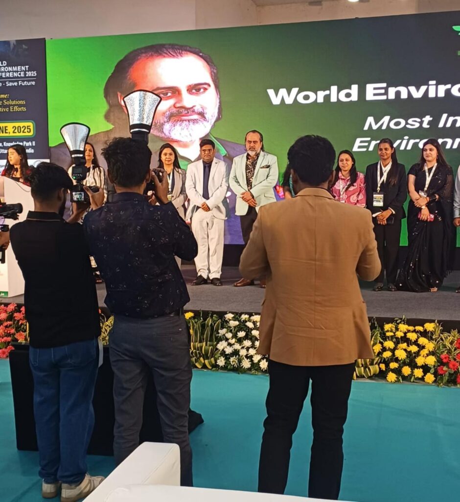 Acharya Prashant receiving Most Impactful Environmentalist award on World Environment Day 2025 in Greater Noida