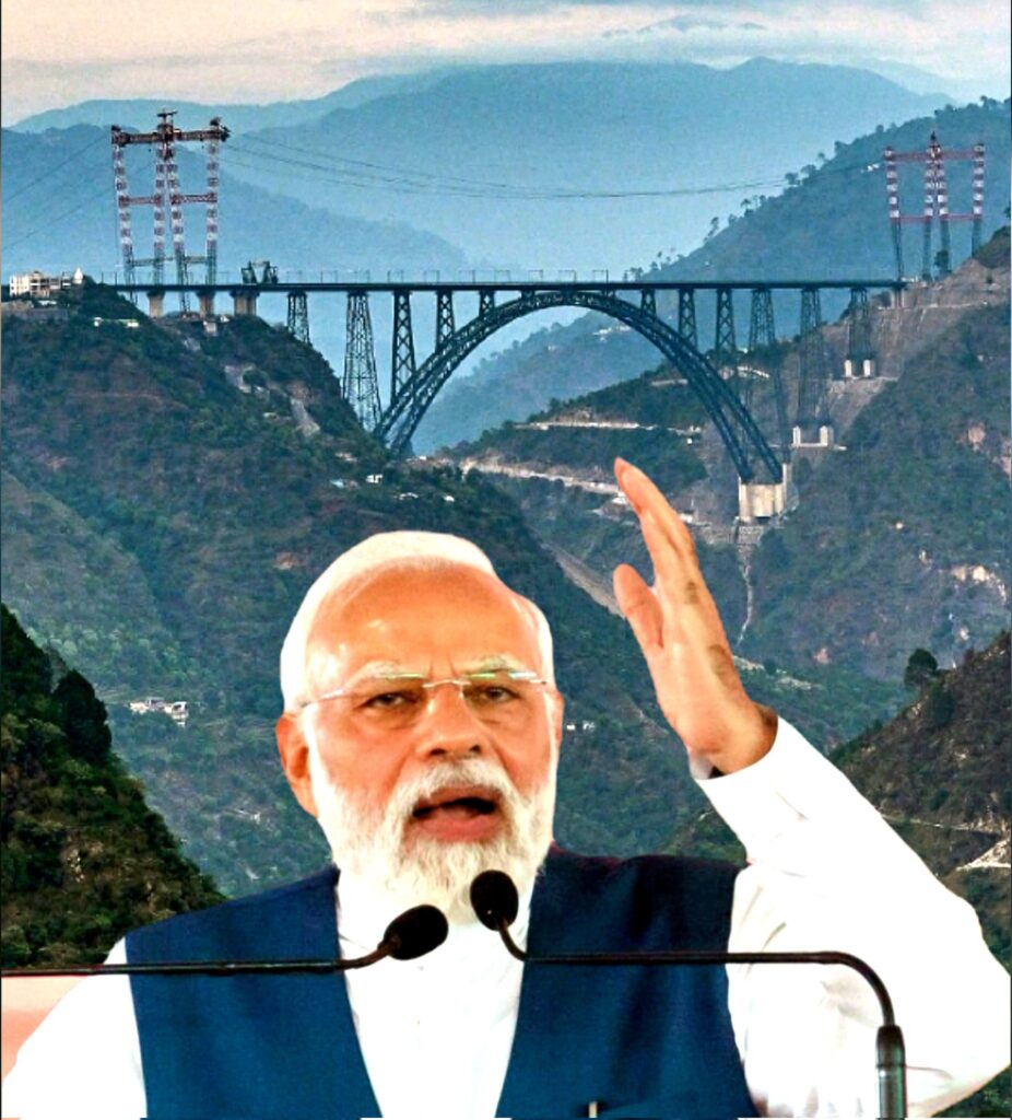Prime Minister Narendra Modi flagging off the first train from Katra to Srinagar Vande Bharat