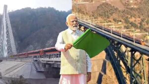 Prime Minister Narendra Modi flagging off the first Vande Bharat train from Katra to Srinagar