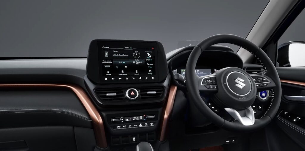 Premium cabin of 2025 Maruti Grand Vitara S-CNG with ventilated seats and 9-inch SmartPlay Pro+