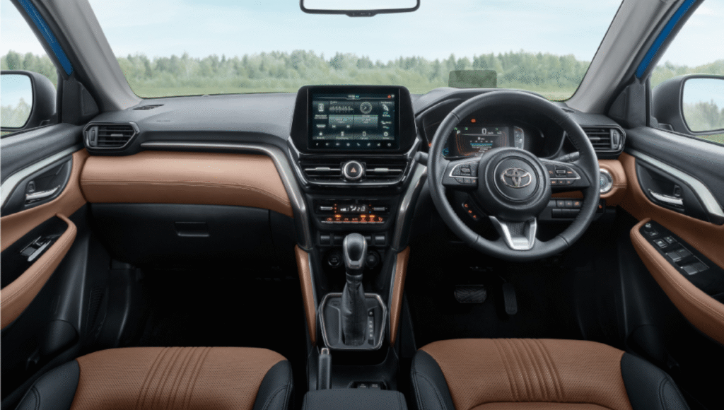 Interior dashboard of Toyota Urban Cruiser Hyryder with touchscreen