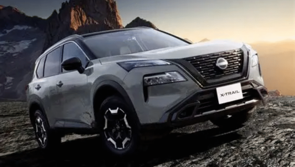 2025 Nissan X-Trail front profile with bold grille and LED headlights