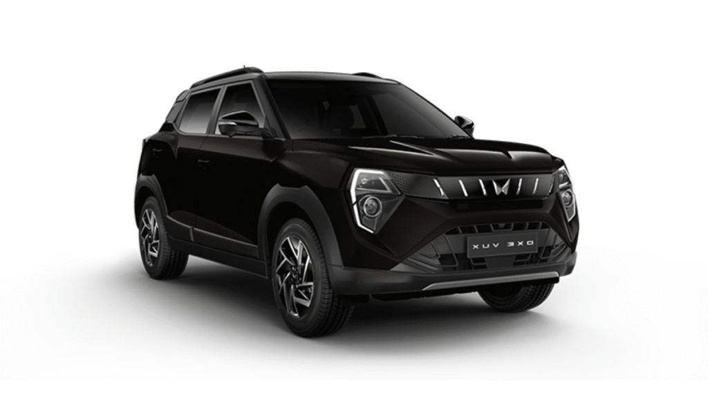 Mahindra XUV 3XO front view with signature LED DRLs and bold grille