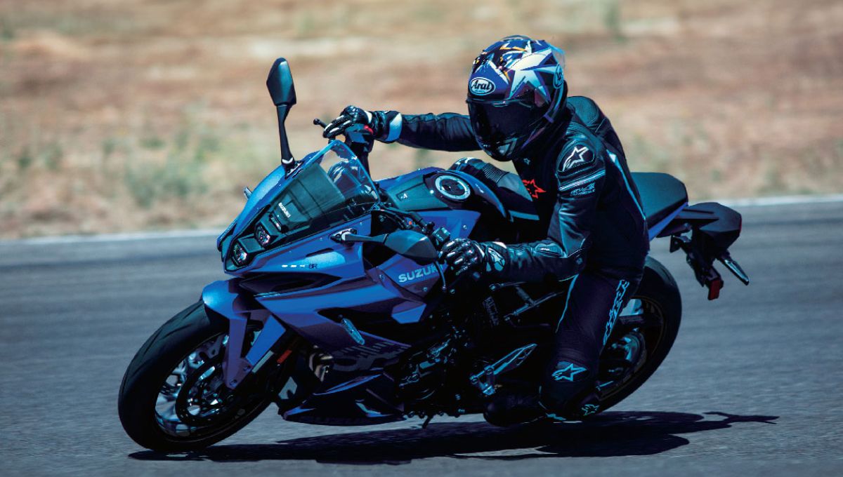 Suzuki GSX-8R engine and short muffler showcasing parallel twin layout