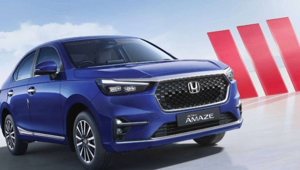 Honda Amaze 2025 exterior front view with LED projector headlamps