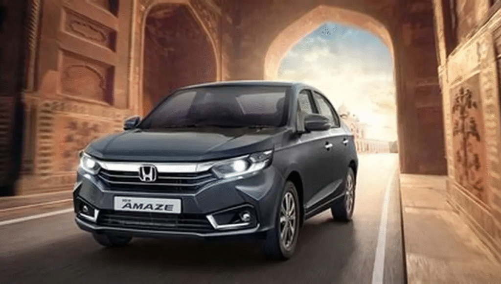 Honda Amaze 2025 exterior front view with LED projector headlamps