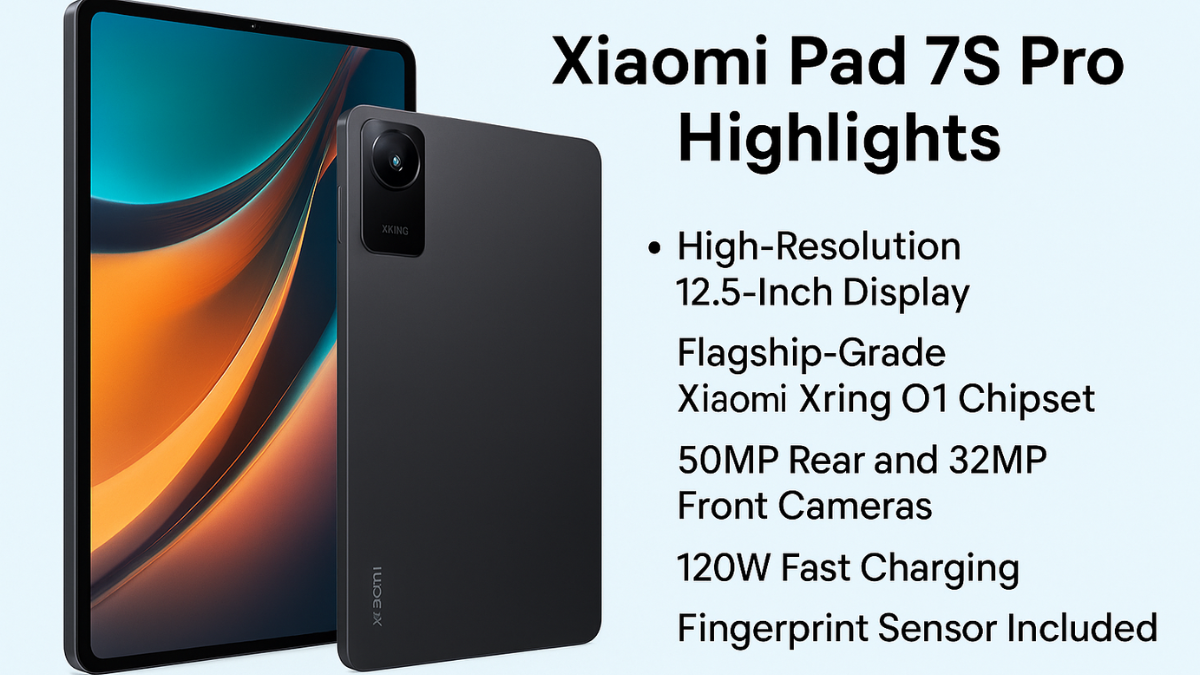 Xiaomi Pad 7S Pro 12.5 tablet with large display, keyboard, and stylus in black and beige colors
