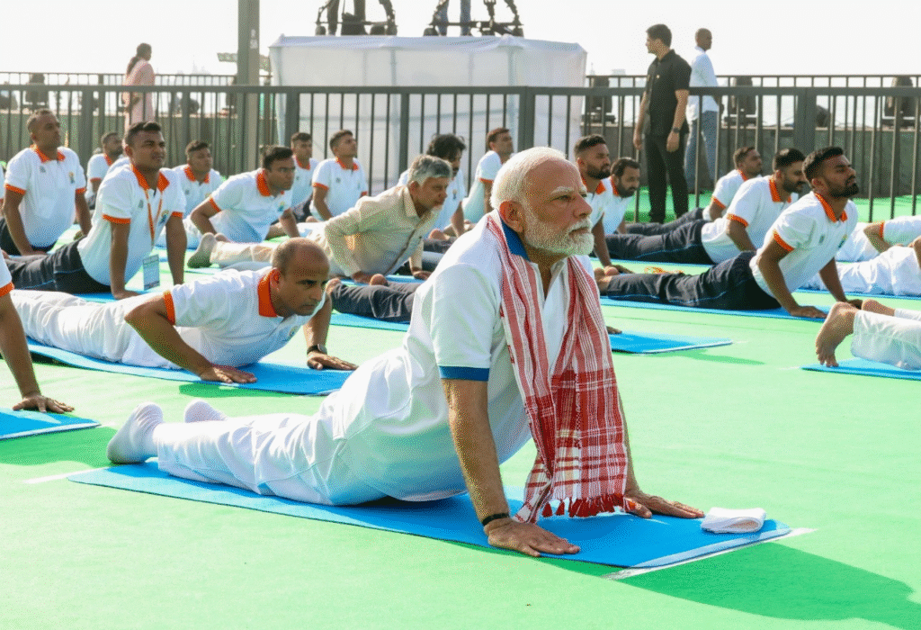 PM Modi leads 11th International Yoga Day 2025 in Visakhapatnam under the theme “Yoga for One Earth, One Health”.